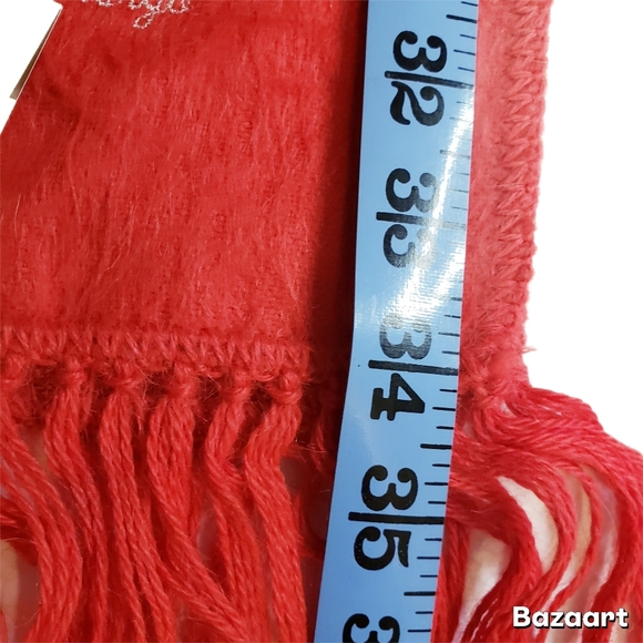 Cherry Red Alpaca Wool Scarf New NWT Fringe - Picture 4 of 4